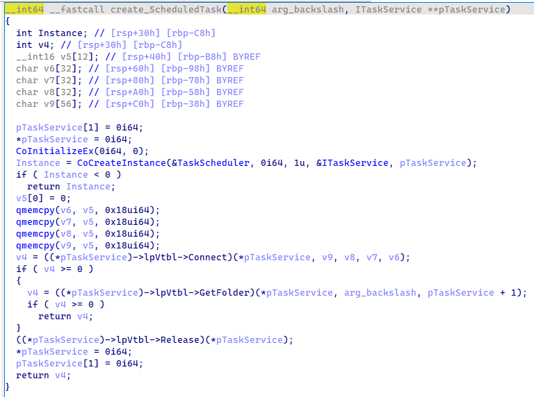 Figure 8: Function that create the scheduled task using COM object