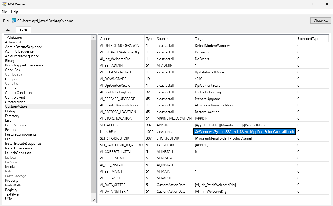 Figure 1: MSI executing a DLL using rundll32