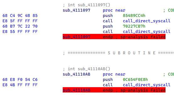 Figure 2: Example of SW2Syscall stubs