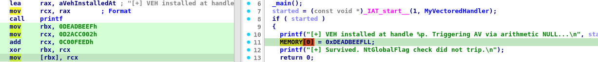 Figure 10: Disassembly view and decompiled view in IDA