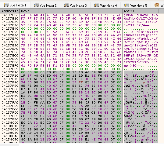 Figure 4: Hex memory view of the _SW2_SYSCALL_LIST structure populated