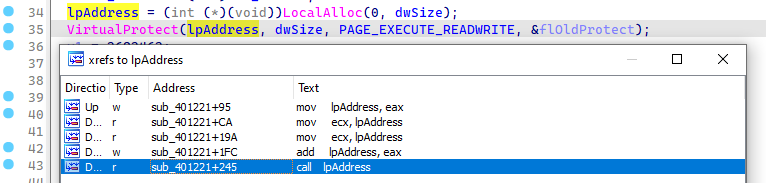 Figure 3: XRef to lpAddress